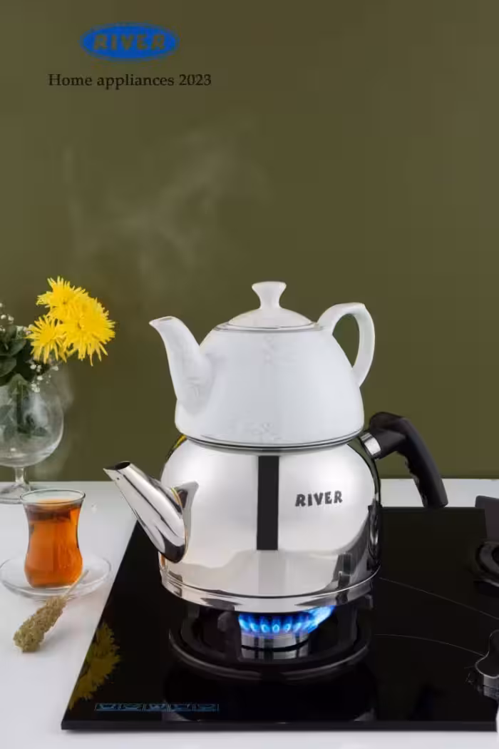 کتری قوری استیل لوله دار2/7لیتر دسته مشکی ریور کد 3889