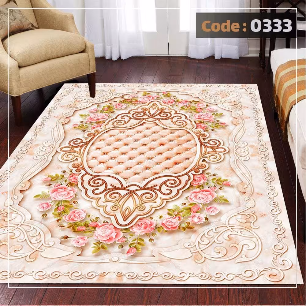 کاورفرش روفرشی دورکشدار گوشه لیفه ای لاکی ، آبی و متنوع کد 0333