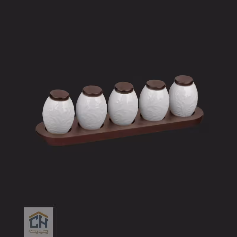جا ادویه سرامیکی زیر چوبی گلدکیش ست 5 تایی طرح Royal مدل GK159408