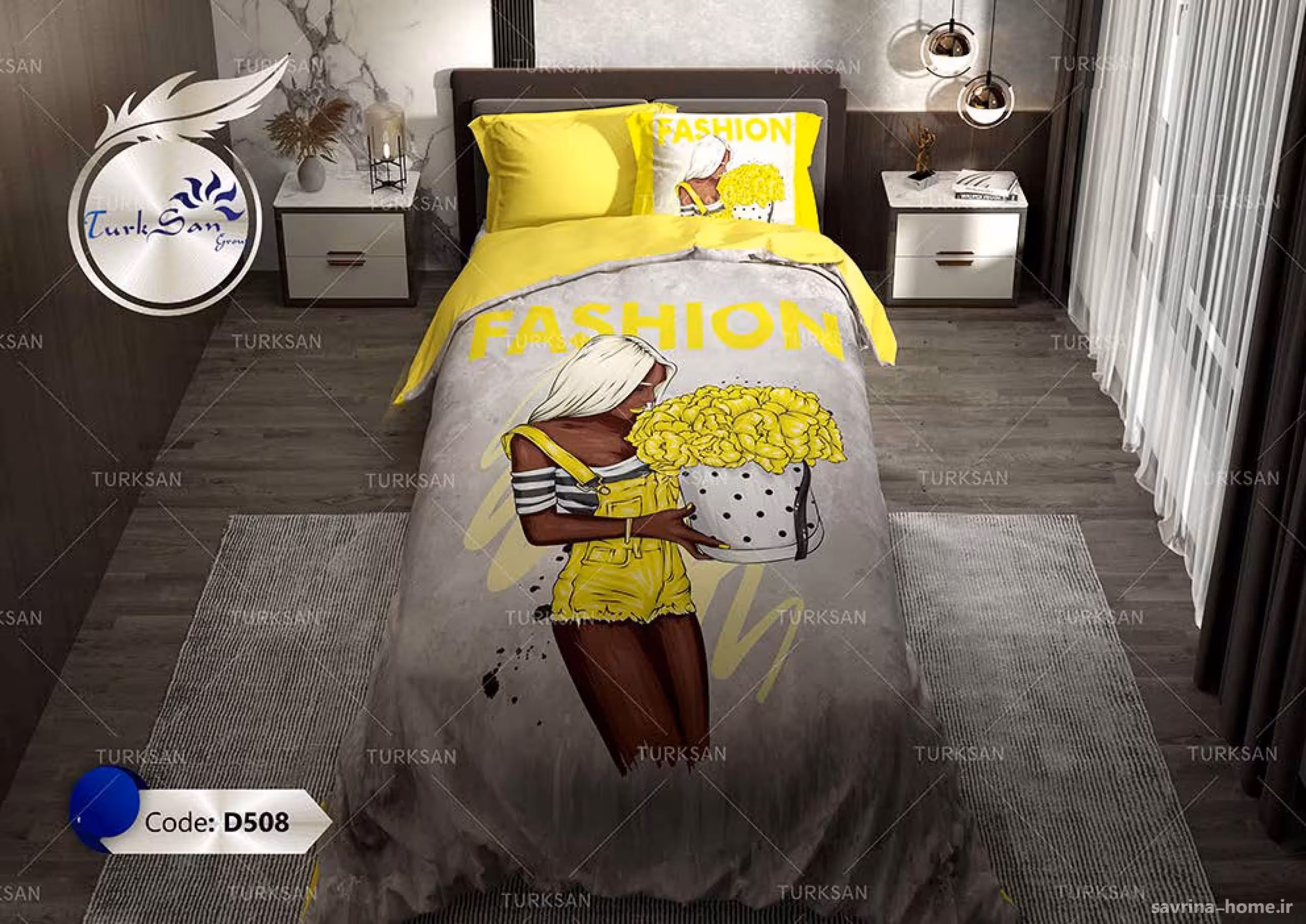 قیمت و خرید روتختی طرح دسته گل زرد یک نفره برند ترکسان کد d508