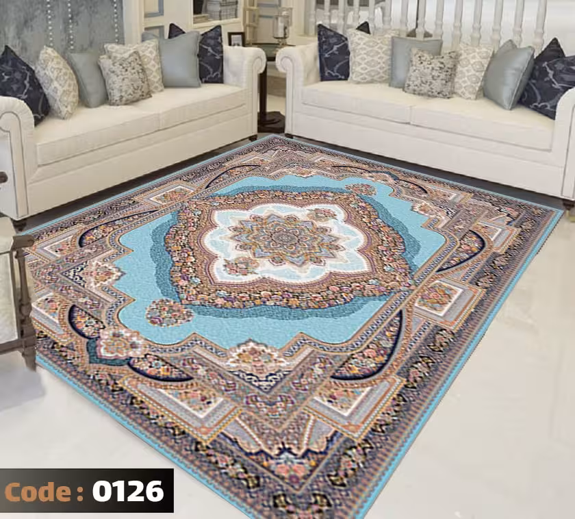کاورفرش روفرشی دورکشدار گوشه لیفه ای لاکی ، آبی و متنوع کد 0126