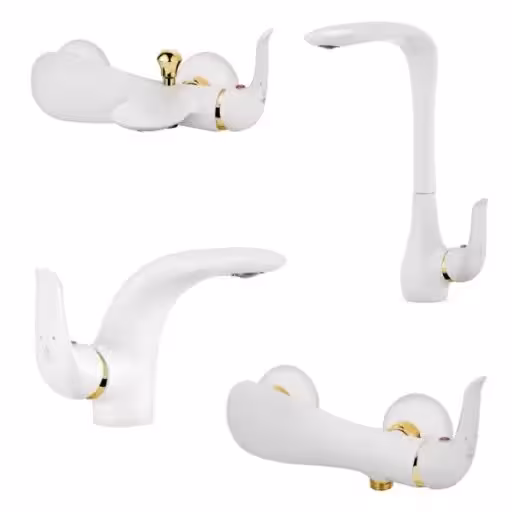 ست کامل شیرآلات کاویان مدل میشکا سفید طلایی