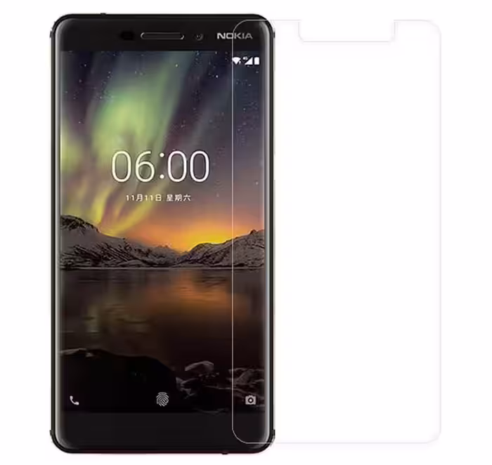 گلس نوکیا 6.1 بی رنگ و شفاف نوکیا6.1 محافظ صفحه نمایش شیشه ای Glass Screen Protector Nokia 6.1