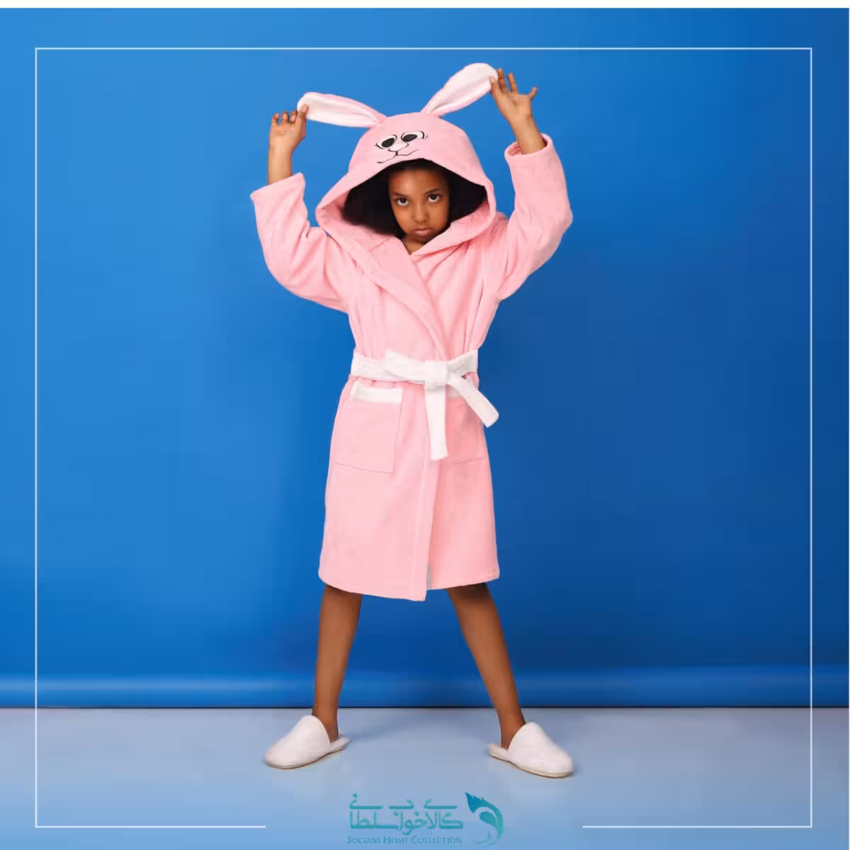 حوله تن پوش بچه گانه طرح خرگوش صورتی برند پودایران