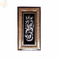 تابلو قلمزنی رومیزی با قاب خاتم کاری دوگل استخونی 20در35