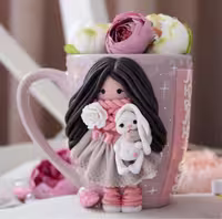 ماگ طرح دخترانه خمیری برجسته