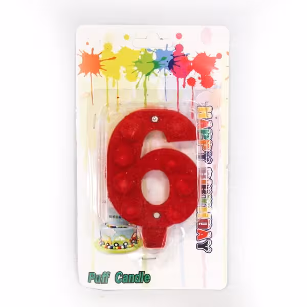 شمع مخملی عدد شش قرمز