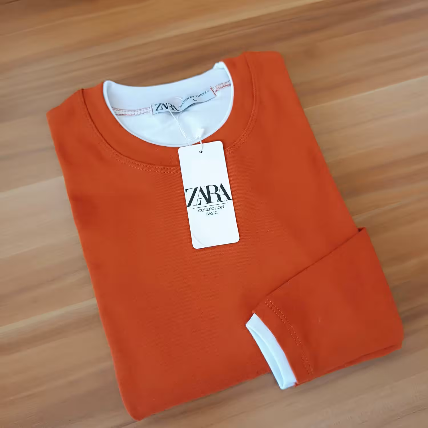 بلوز اسپرت آستین بلند پنبه فانریپ دورو ZARA رنگ گوجه ای