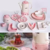 سرویس صبحانه خوری آی سرام مدل پیزا رنگ صورتی