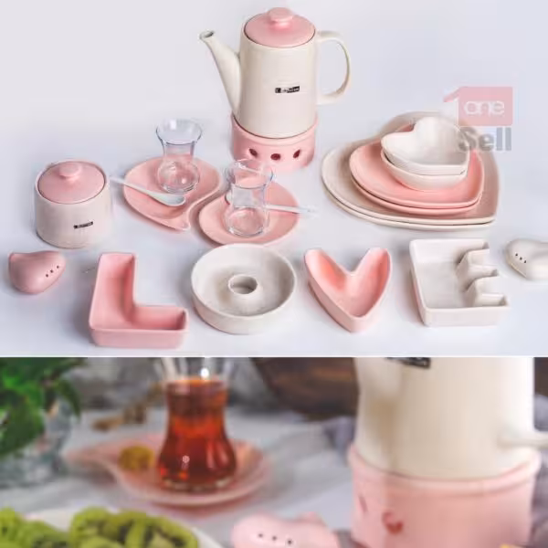 سرویس صبحانه خوری آی سرام مدل پیزا رنگ صورتی