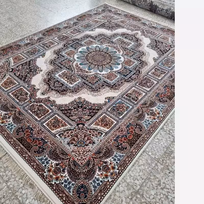 فرش 6متری ماشینی کاشان700شانه طرح حوض نقره کرم (با ارسال رایگان)