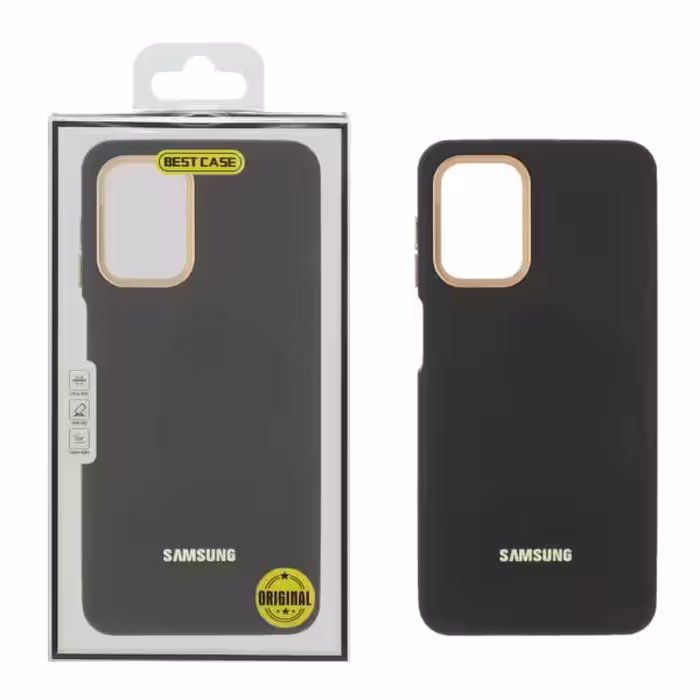 قاب دو لایه لوگو برجسته لنز متال Samsung Galaxy A12 / M12 / F12 – مشکی (پک دار)-کد5519