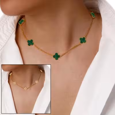 گردنبند ونکلیف سبز نگین دار. 45 سانتی . استیل 304 اصل. کد : GE8..