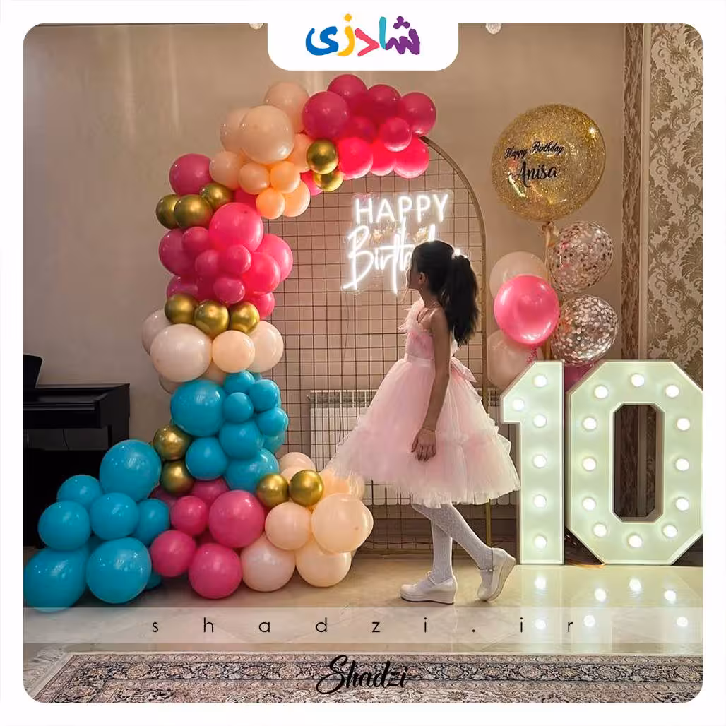 بادکنک آرایی تولد تم آبی صورتی