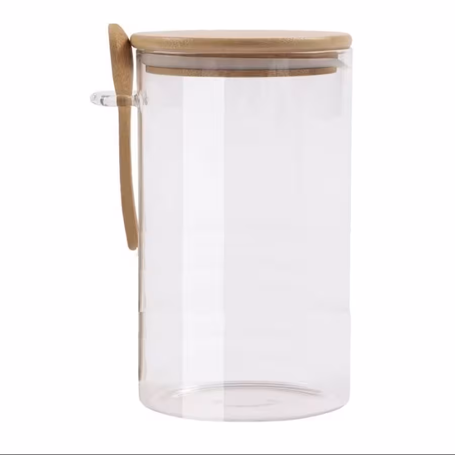 بانکه (جا حبوباتی) 1 عددی بامبو شیشه ای پیرکس مدل  H20.5D10 کدGw90301025