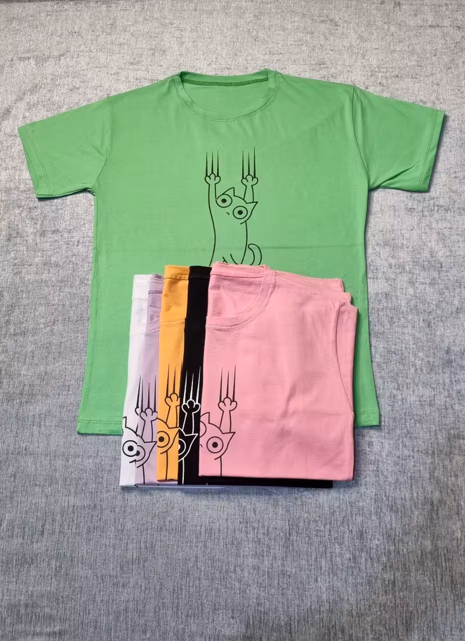 تیشرت نخ پنبه طرح گربه کد3519