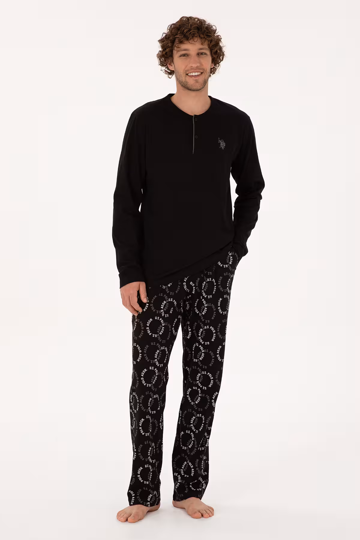 ست پیژامه مردانه لباس خواب سیاه مردان اورجینال U.S. Polo Assn.