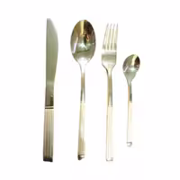 سرویس قاشق و چنگال عرشیا استیل با جعبه چوبی 128 پارچه طلایی مدل TM287GGS-2792