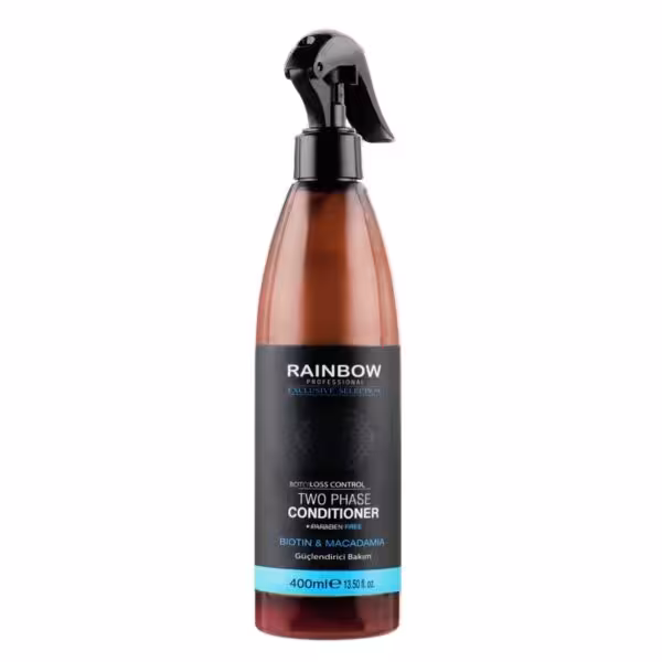 اسپری دوفاز بدون سولفات Rainbow حاوی بیوتین و ماکادامیا Biotin and Macadamia حجم 400 میل