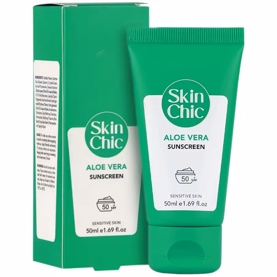 کرم ضد آفتاب SPF 50 حاوی عصاره آلوئه ورا اسکین شیک حجم 50 میلی لیتر