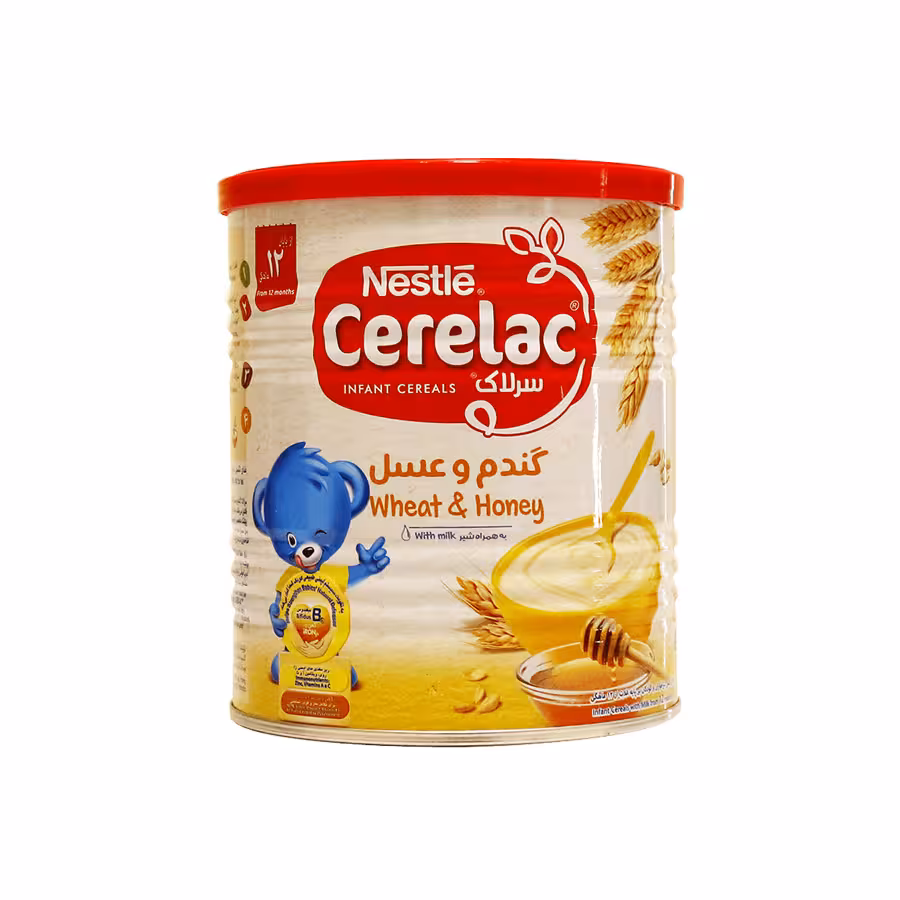 سرلاک گندم و عسل به همراه شیر نستله مناسب کودکان از پایان 12 ماهگی 400 گرم