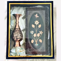 ست هدیه اداری گلدان مسی الماس تراش و تابلو فیروزه کوبی