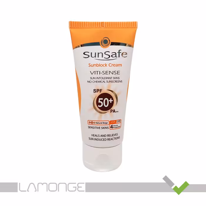 ضد آفتاب بژ طبیعی فاقد جاذب شیمیایی SPF50 سان سیف حجم 50 میلی لیتر