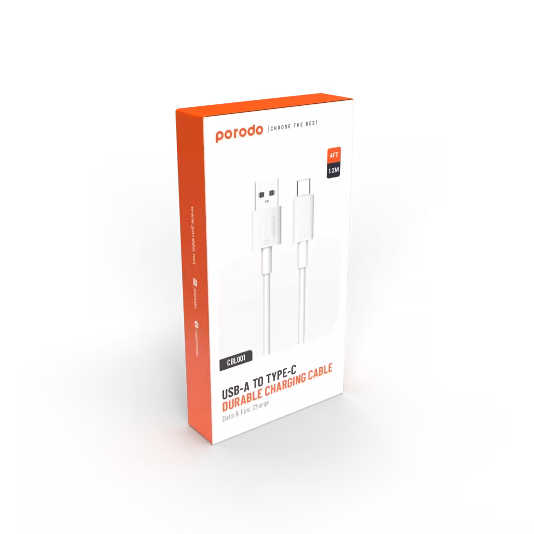 کابل Porodo مدل CBL0001 USB-A to USB-C Durable Charging 1.2m