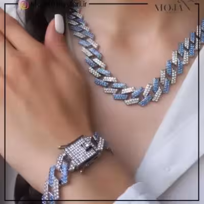 مشخصات و خرید نیم ست فول نگین آبی کد 1122