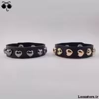 دستبند چرم قلبی مشکی و طلایی
