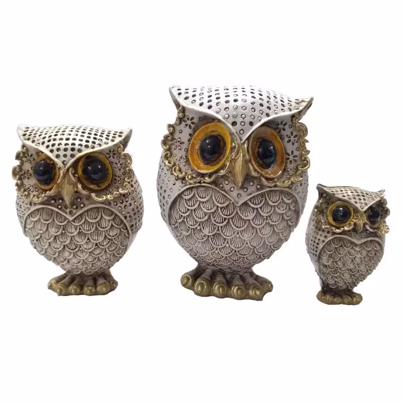 مجسمه جغد- مجسمه کودک -مجسمه پلی استر مجسمه طرح جغد -مجسمه 3تایی جغد