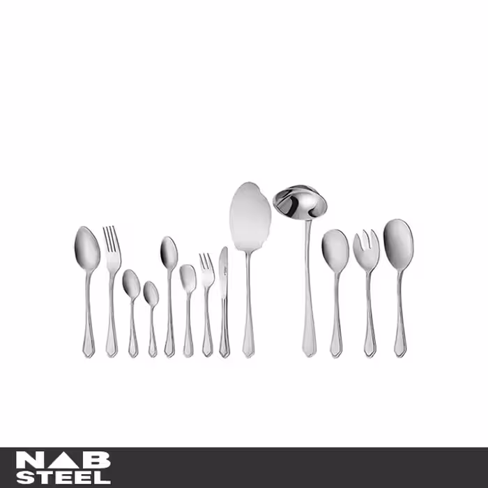 سرویس قاشق و چنگال ناب استیل 116 پارچه مدل ونیز استیل مات جعبه چوبی