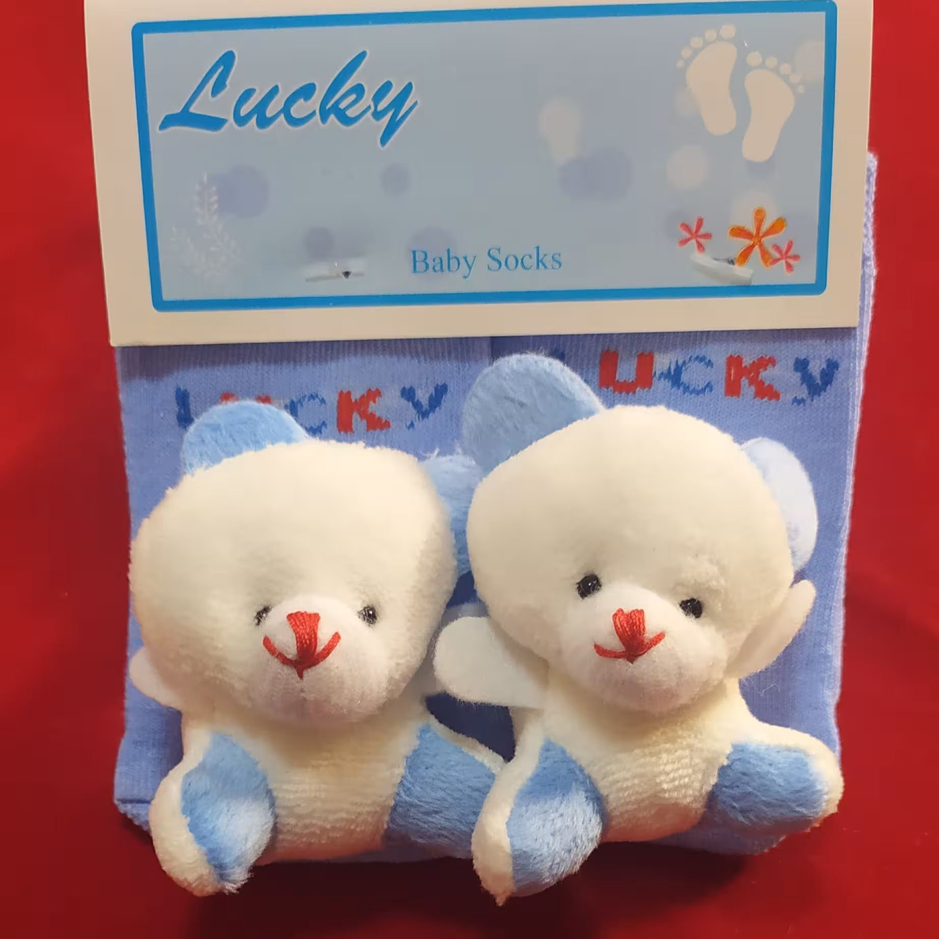 جوراب نوزادی عروسک دار آبی