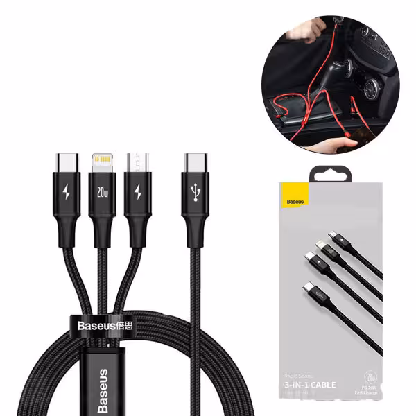 کابل تبدیل Type-c سه سر باسئوس مدل CAMLT-SC01