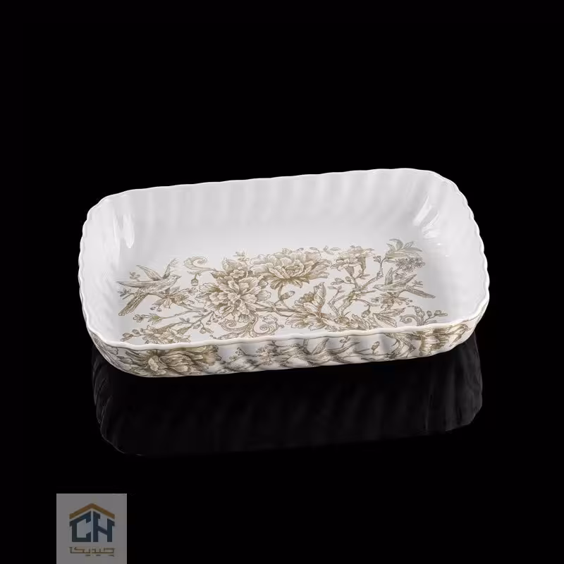 مرغ خوری چینی مستطیل بزرگ گلدکیش طرح Sarina مدل GK701135-6