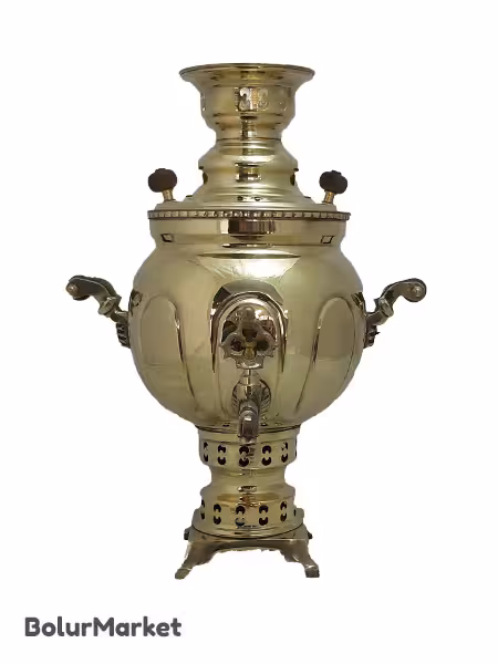 سماور زغالی برنجی زرد 4 لیتر مدل توپی آینه