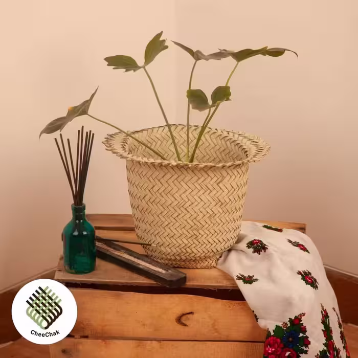 گلدان حصیری پایه دار بزرگ 