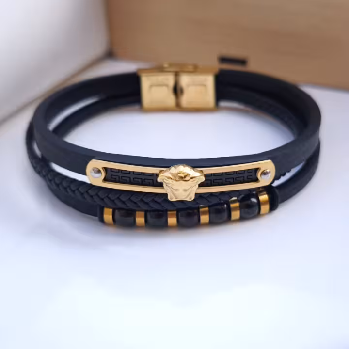 دستبند ورساچه چرمی اسپرت سه دور