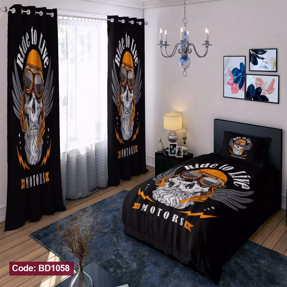 پرده پانچی مخمل چاپی پسرانه کد 1058