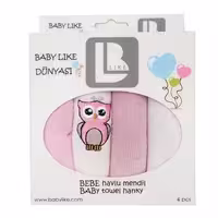 حوله دست و صورت 4 تکه نوزاد طرح جغد صورتی Babylike