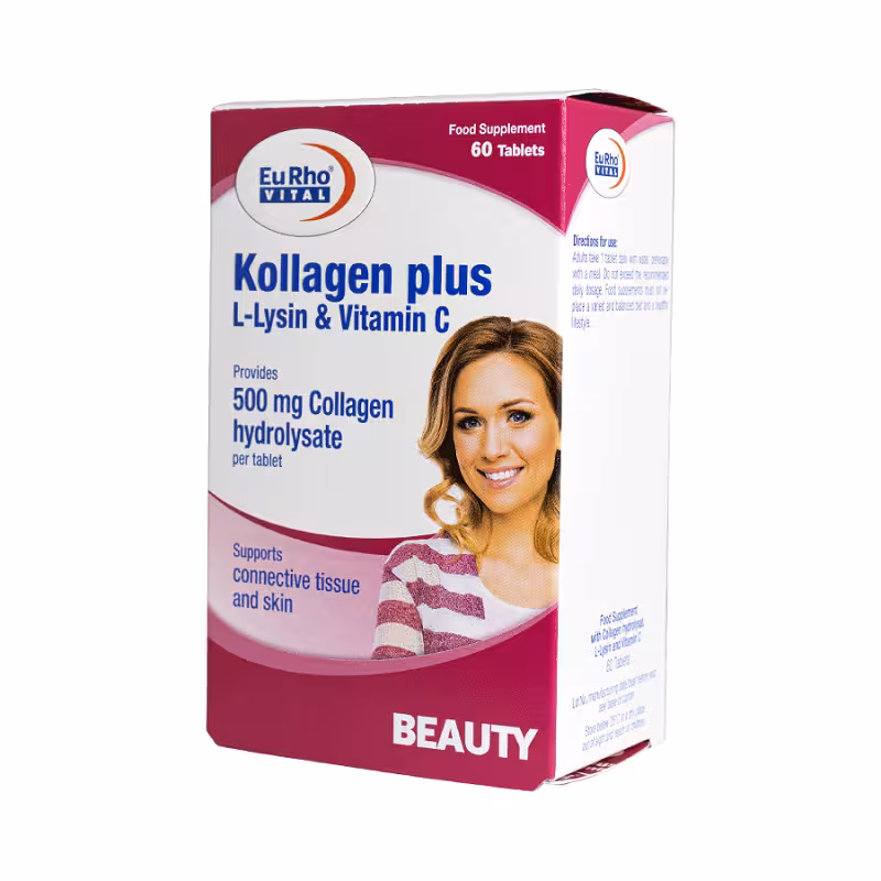 قرص کلاژن پلاس ال لیزین و ویتامین C یوروویتال 60 عدد | EuRhoVital Kollagen plus Liysin and Vitamin C