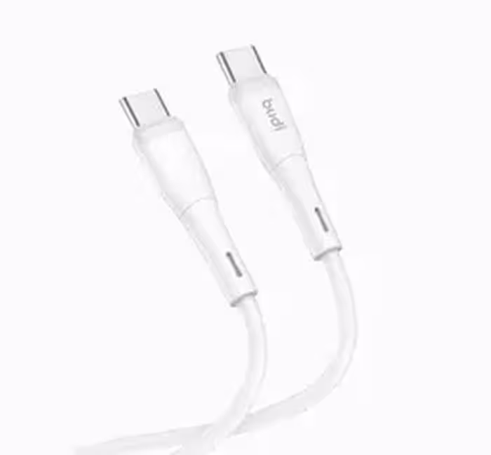 کابل شارژ سیلیکونی USB-C به USB-C بودی، مدل Budi DC237TT12W، طول 1.2 متر، با گارانتی 18 ماهه شرکتی (6 ماه تعویض)