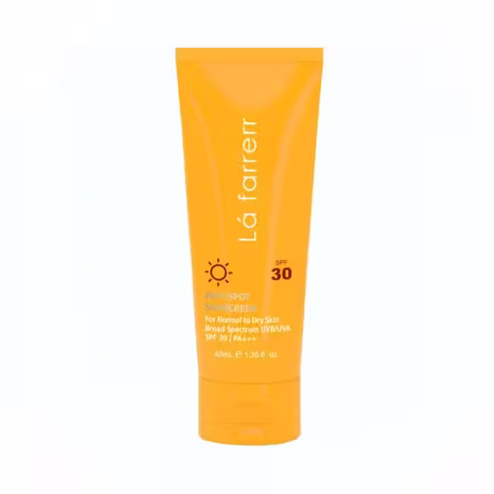 کرم ضد آفتاب بی رنگ پوست نرمال و خشک لافارر LA FARRERR ANTI SPOT SPF 30