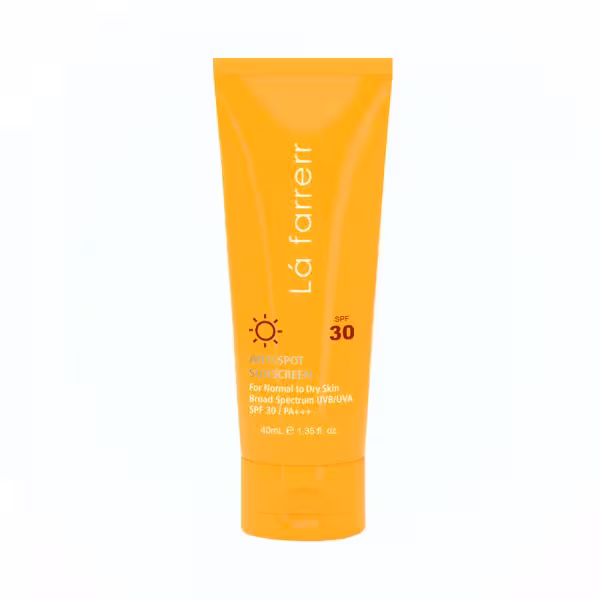 کرم ضد آفتاب بی رنگ پوست نرمال و خشک لافارر LA FARRERR ANTI SPOT SPF 30