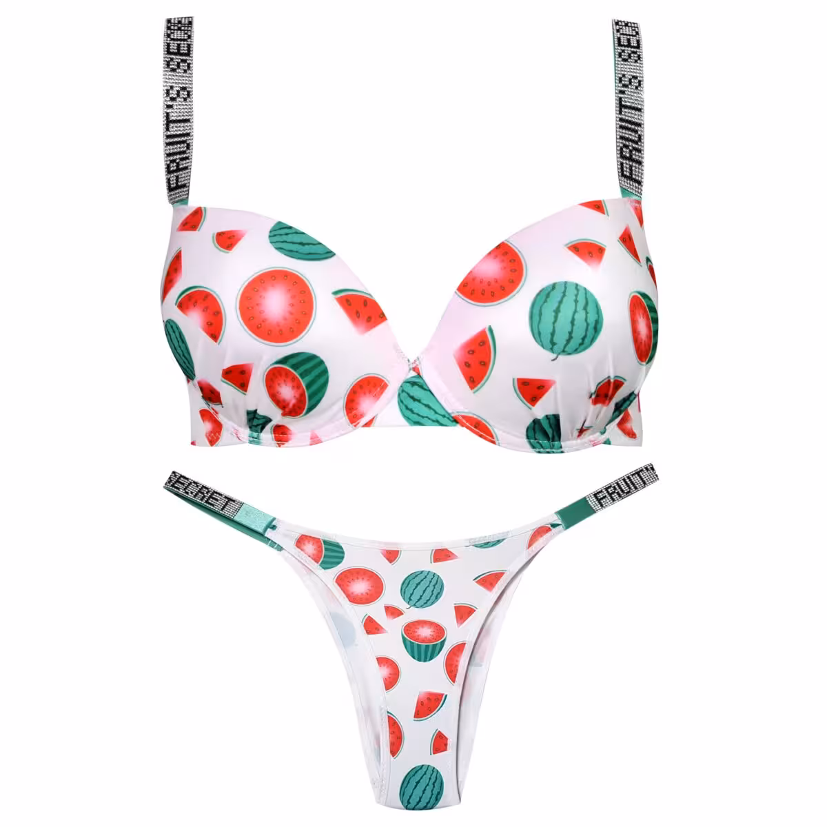 ست شورت و سوتین فنردار زنانه مدل پوش آپ فروتی هندوانه کد 4845-1