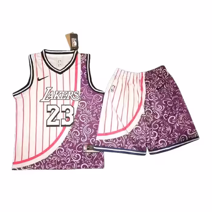 پیراهن شورت بسکتبالی لس آنجلس لیکرز سفید بنفش طرح دار 2026