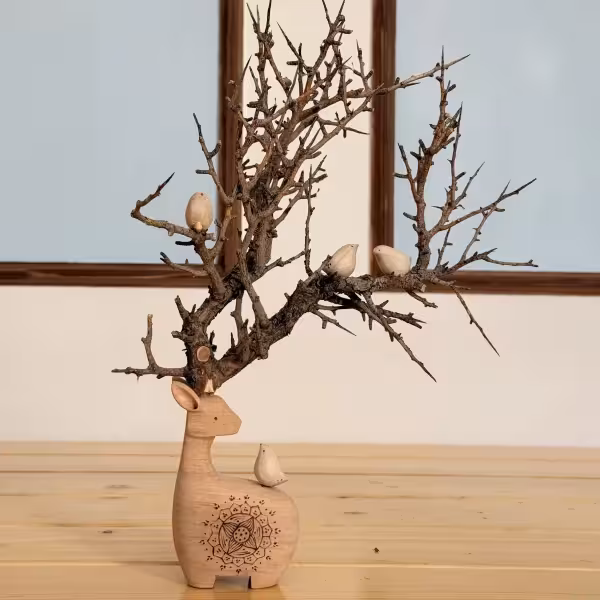 گوزن با شاخ طبیعی چهار پرنده طرح یک