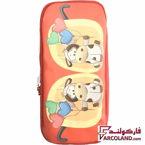 جامدادی پارچه ای متین کد 3-301 طرح دو گاو | Matin pencil case | دو زیپ