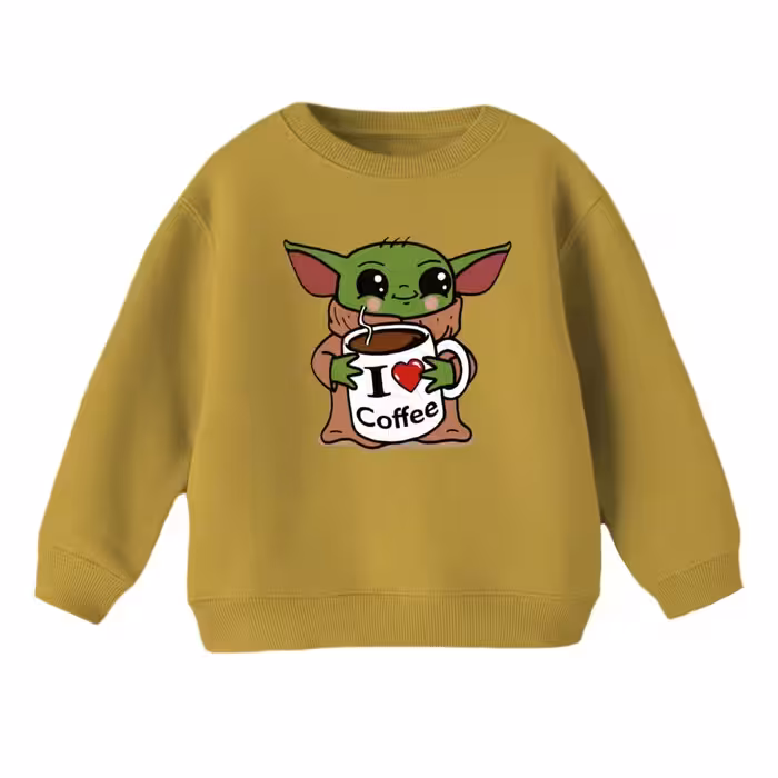 سویشرت بچگانه مدل بیبی یودا و کافی رنگ کرم