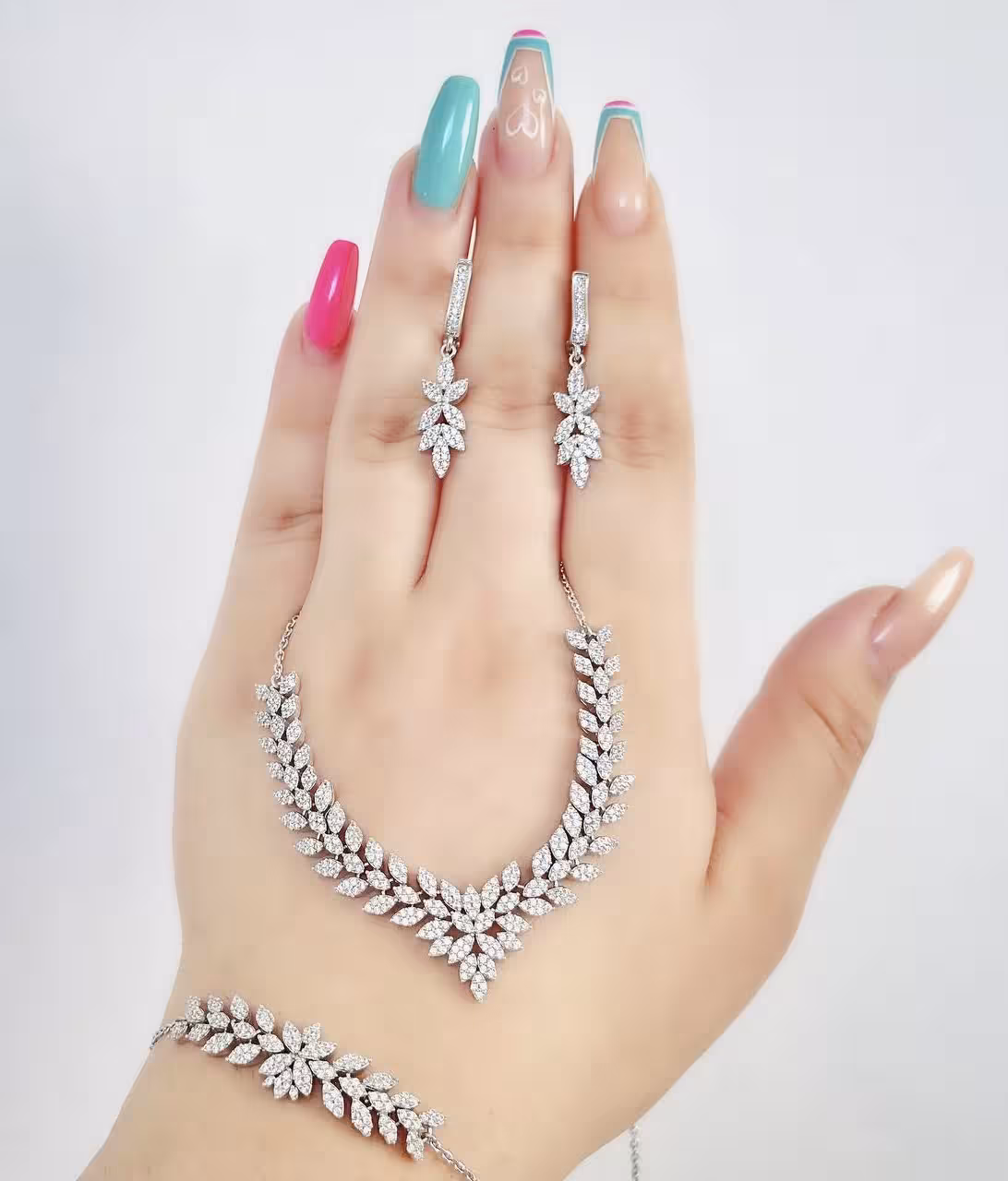 سرویس زنجیری نقره جواهری زنانه کد 60062